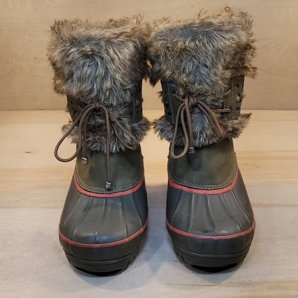 Khombu Womens Pull On Waterproof Rubber And Fur Snow Boots - Picture 3 of 10